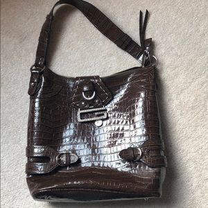 Guess Purse - Brown Patent Snakeskin Pleather